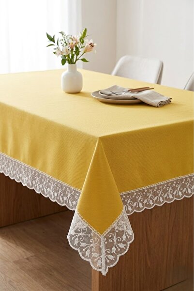 Rona Home Waterproof Stain-Resistant Tablecloth Lace-Edged Wipeable Fabric Ta...
