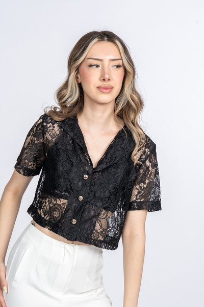 MissVina Maribelle Tulle Lace Jacket Collar Blouse Shirt 70081