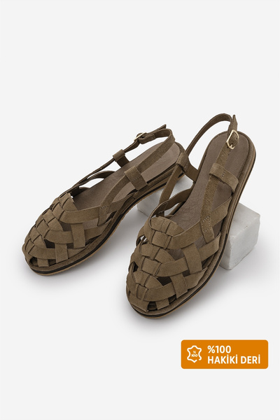 Marjin Women's Genuine Leather Striped Back-Strap Casual Sandals Zagolin Topr...