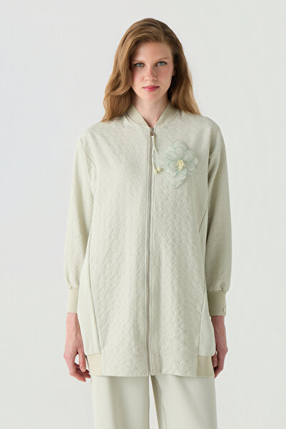 Zühre Floral Brooch Zippered Jacquard Mint Jacket 0162