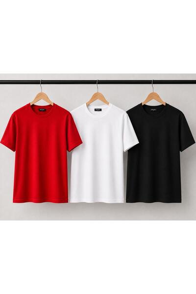 Kuraff Giyim Unisex Basic 3-Pack Cotton Solid Color T-Shirt