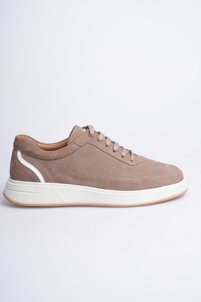 Fame Step Hakiki Deri Erkek Sneaker Ayakkabı Bej Delikli Nefes Alan Günlük Ra...