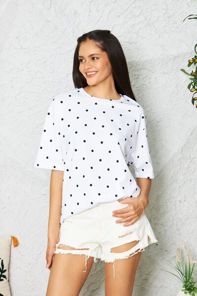 The Champ Clothing Women's Oversize T-Shirt Polka Muse Polka Dot White – Crew...