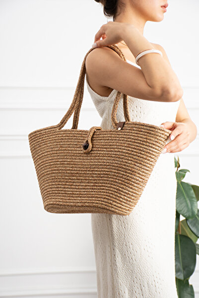 Valu Accessorize Women's Jute Rope Button Detailed Straw Casual Shoulder and ...