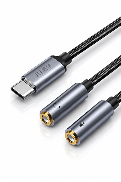 JINGHUA Type-C - Çift 3.5mm Kulaklık Mikrofon Dönüştürücü, Ses Ayırıcı Adaptö...
