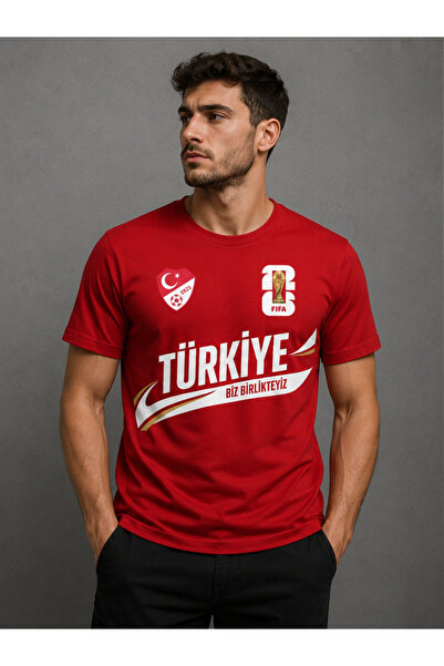 Huw Türkiye Biz Birlikteyiz Taraftar Tişörtü Kırmızı Ön Arka Baskılı Unisex İ...