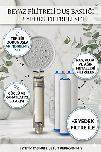 Ahlez Beyaz Filtreli 5 Fonksiyon Duş Başlığı | 3 Yedek Kireç Önleyici Filtre ...