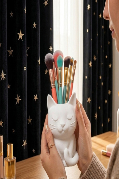Küp Atölye Cotton Cat Desktop Organizer Pen Holder and Makeup Brush Organizer