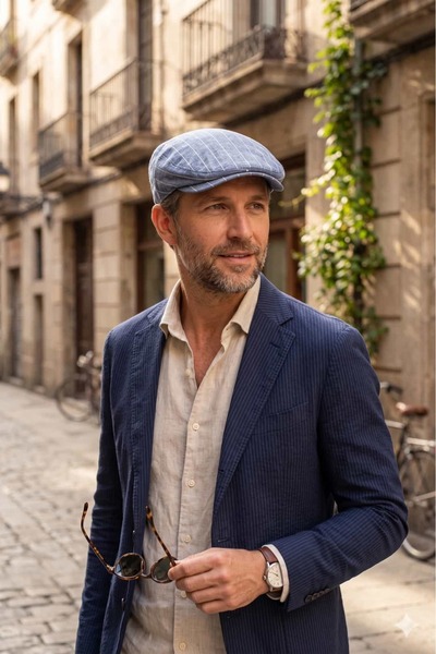 Hat Town Men's Striped Linen Look Premium Cap Hat