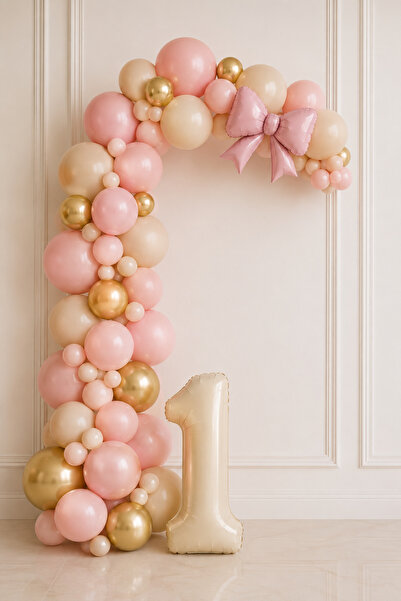 Öztürkpartievi 🎀   Bow Themed 1 Year Old Balloon Chain Set |   1 Number Foil...