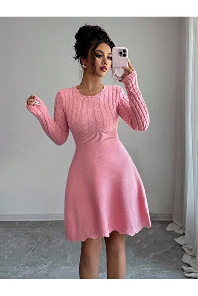 Iuliashop Rochie scurtă tricotată cu delfin roz - M