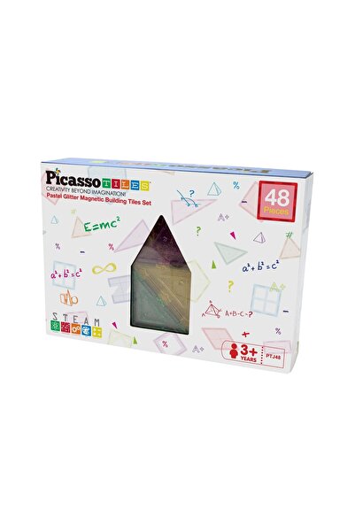 PicassoTiles مجموعة بلاط بناء مغناطيسي بيكاسو - باستيل جيتر (48 قطعة)