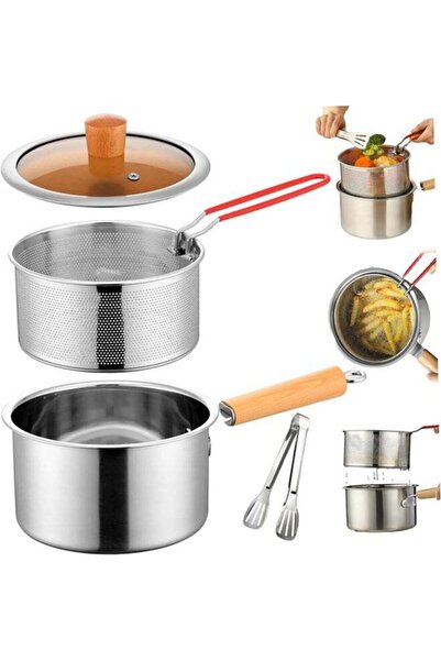 HQ-GAMING Deep Fryer Pot Stainless Steel Frying Pan with Strainer Basket and ...