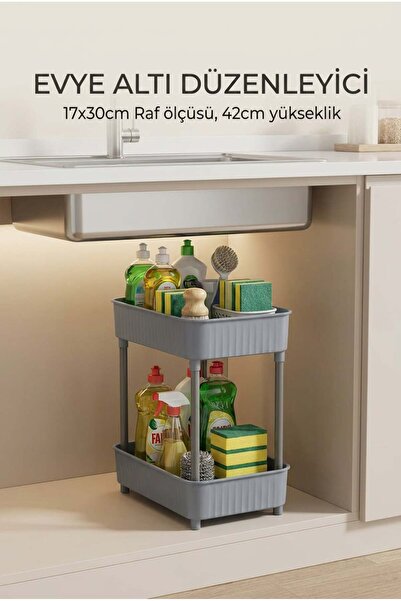ERKUGO 2 Katlı Mutfak ve Banyo Düzenleyici Raf Gri| Dolap Altı, Tezgah Üstü, ...