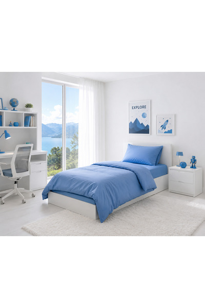 Seralay Home TEK KİŞİLİK LASTİKLİ ÇARŞAFLI NEVRESİM TAKIMI MAVİ