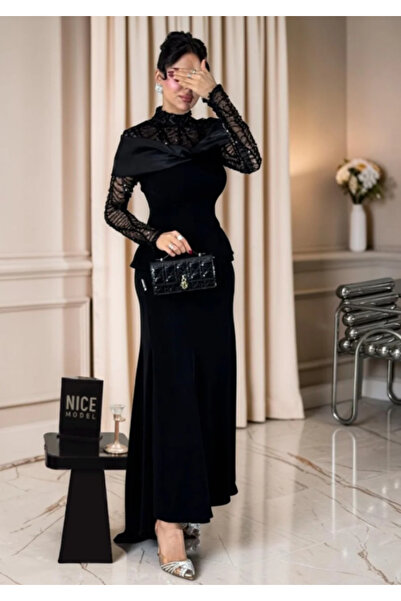Nice Model Barbie Black Sequined Evening Dress with Luxurious Stretch Taffeta
