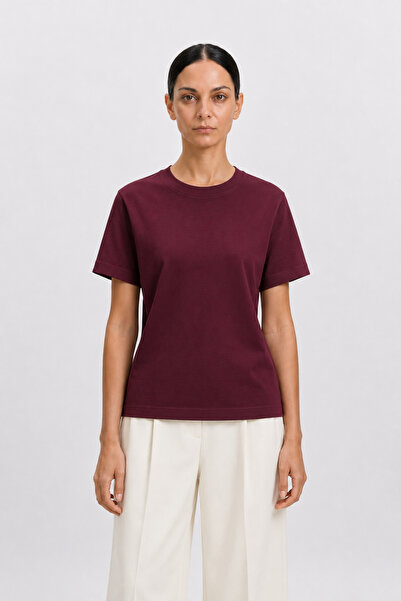 IPERIA %100 Pamuklu Kısa Kollu T-Shirt Bordo