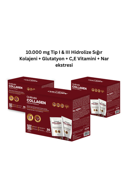 GloRéalité Tip 1 & 3 Kolajen 10000 mg 3 Kutu 90 Saşe - Glutatyon Hiyalüronik ...