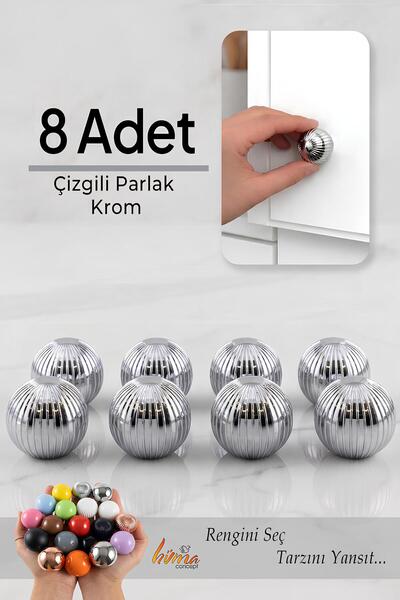 GLASWEN 8 komada tvrdih plastičnih ručki, okrugle, prugaste, sjajne hromirane...