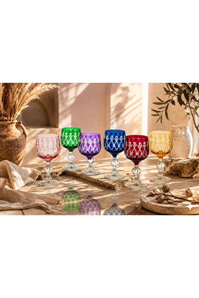 crystalex Kristal Kadeh 6'lı Karışık Renk 150ml | Kahve Yanı ve Su Kadehi - P...