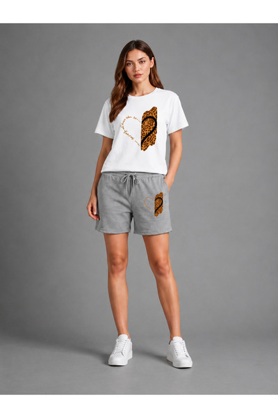 Gutsy T-Shirt Shorts Thin Summer Oversize Leopard Heart Printed Women / Girls