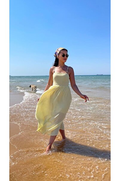 Moda Banuş Linen Strap Dress with Back Detail