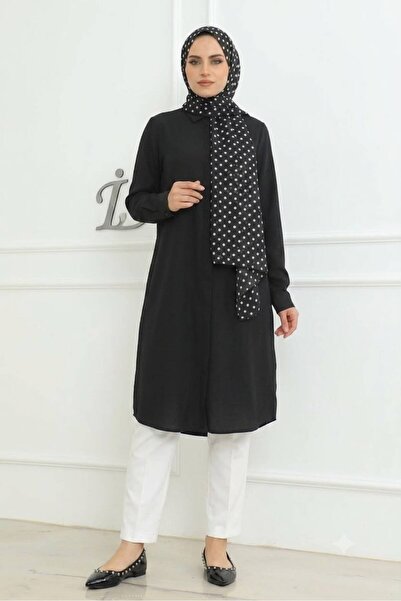 EnModa Women's Terrycotton Hidden Button Boyfriend Long Tunic Shirt & Hijab S...