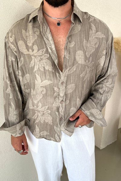 OUTFİT MAN Cămașă Tril Oversize cu broderie proprie, maro