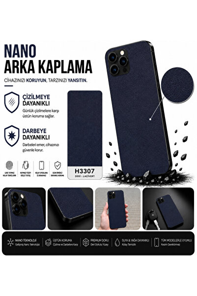 Biemtek iPhone 12 Mini Uyumlu H3307 Deri Lacivert Serisi 3M Arka Kaplama