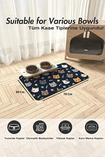 MatGo Pati Kedi Köpek Beslenme Matı 50x70cm Su Geçirmez Mama Kabı Altlığı Paspası Balık Kılçıklı