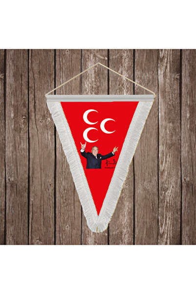 puntodizayn Alpaslan Türkeş Üç Hilal Kırmızı Beyaz Saçaklı Üçgen Flama Bayrak...