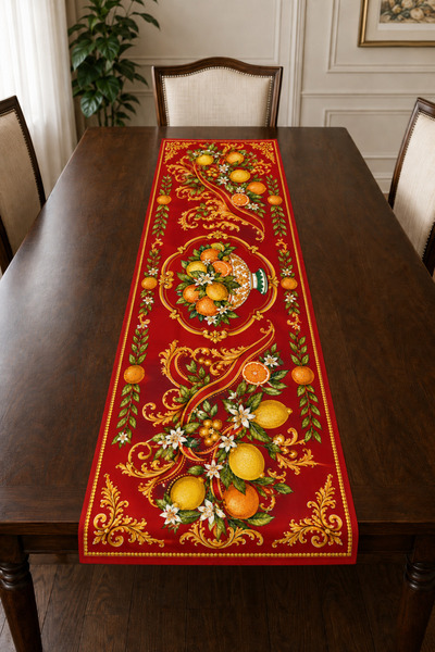 Bebişim Halı Față de masă decorativă modernă cu model roșu, lămâie și portocală
