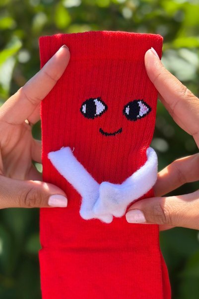 LouSocks Unisex Red Holding Hands - Holding Hands Socks 1 Pair - Cute Face Expression Socks