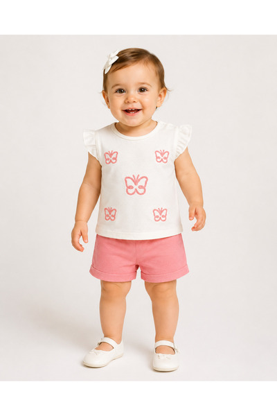 MixMax Bebe Baby Girl Butterflies Short Sleeve Top and Bottom Summer Baby Set...