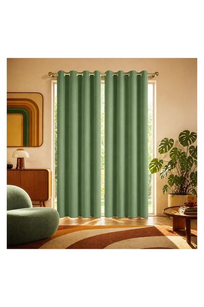 OEM Draperie decorativă pentru geam, Verde, 140 x 260, Cu inele, Semi-opac, S...