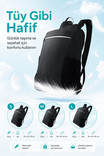 PASACO 10 Litre Katlanabilir Suya Dayanıklı Sırt Çantası 10L 15L 20L Ultra Ha...