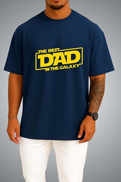 Bahriyeli Collection Oversize the Best Dad in the Galaxy Chest Printed Unisex...