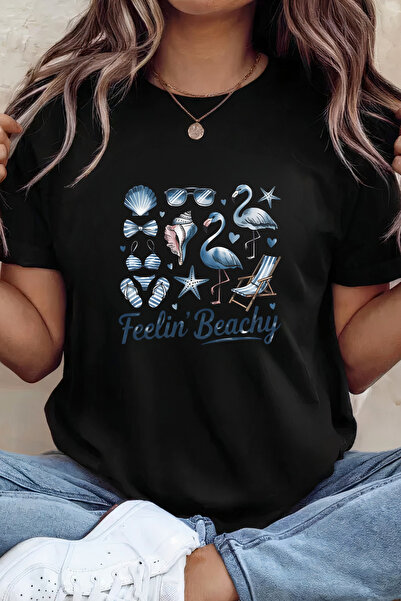 Sarah's Boutique Women's T-shirt – 100% cotton – Beachy Flamingo