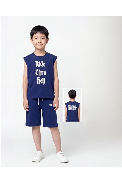 İray Boys' Navy Blue Shorts Set – Printed Sleeveless T-Shirt and Shorts with ...