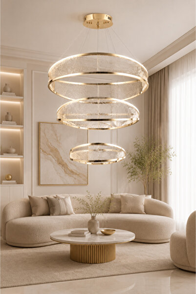 Taşcan Aydınlatma Marisol Gold Sarkıt Led 3 Katlı Avize Modern Luxury Salon Y...