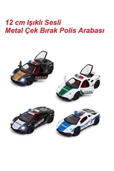 Oyuncak Bayim 12 cm Işıklı Sesli Metal Çek Bırak Oyuncak Polis Arabası ( Lamb...