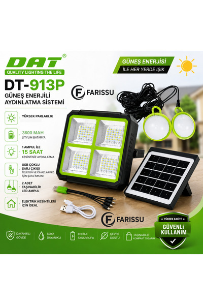 farissu Güneş Enerjili Aydınlatma Sistemi | 3600 mAh Batarya, 5 Farklı Işık M...