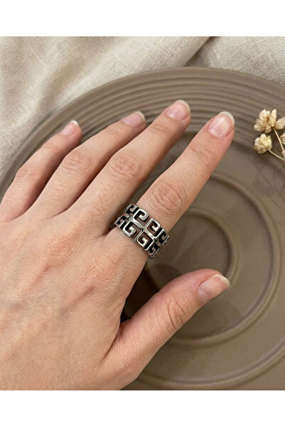 FM 💎   Premium Silver Color Shiny Patterned 316L Steel Ring (18 Size)