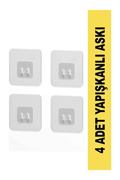 Lilasso 7x7 CM Süper Güçlü Yapışkanlı Banyo Askısı Yedek 4 Adet Sticker Raf T...