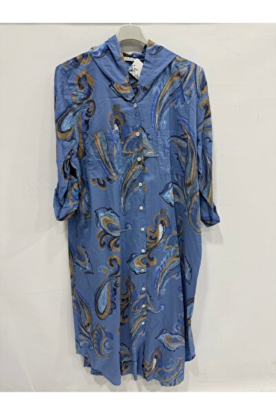 della moor Blue Italian Shawl Pattern Hooded Foldable Long Sleeve Oversize Lo...