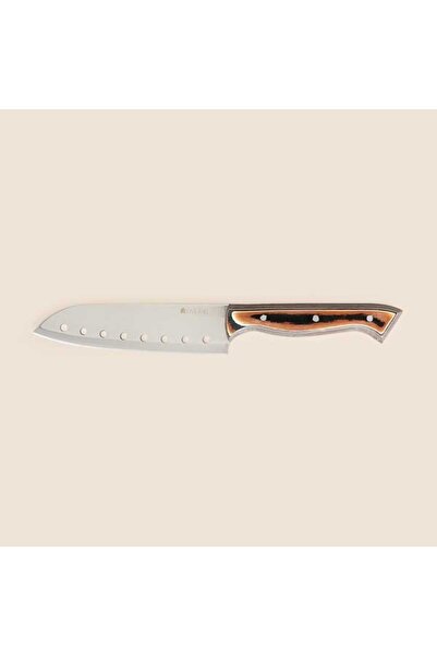 Evidea Kitchen Delikli Santoku Şef Bıçağı - Kahverengi - 28 cm