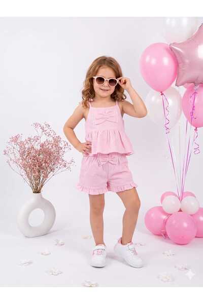 BLR KİDS Kız Çocuk Fiyonk Detaylı Müslin Alt Üst Takım
