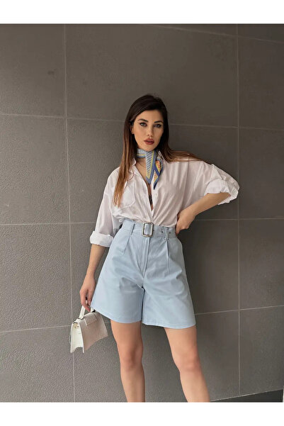Caddebostan Moda شورت موم واسع الأرجل بخصر مرتفع وحزام على شكل عين الطائر