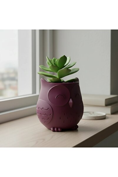 OEM Decorative Owl Pot Japandi Style - Small Plant Holder - Purple red matte ...