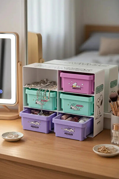 Miniso صندوق تخزين ملون مرخص من سنوبي (7 قطع) - منظم أدراج متعدد الأغراض لسطح...